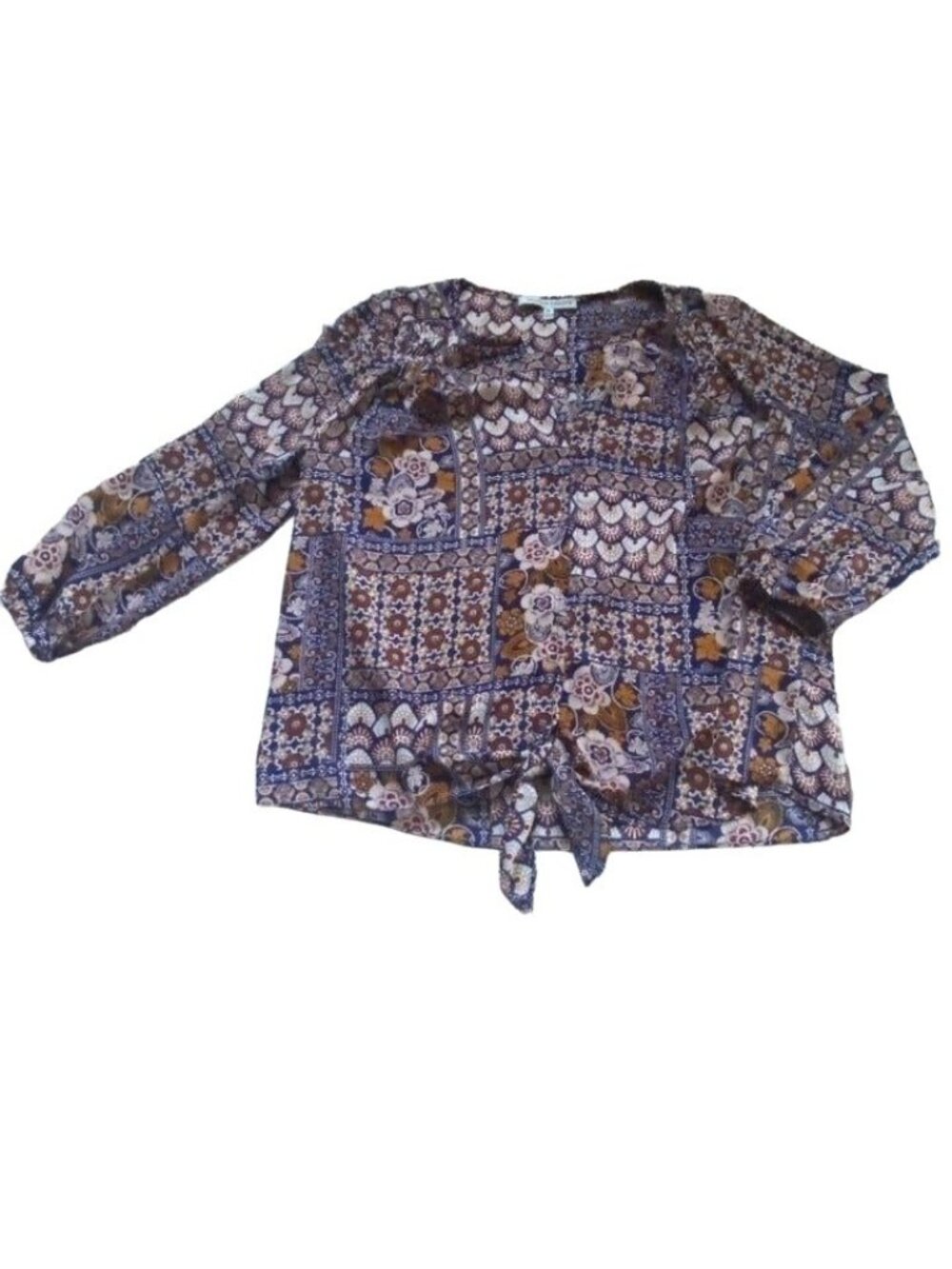 Collective Concepts Womens Front Tie Floral Blouse-Size Medium-GUC